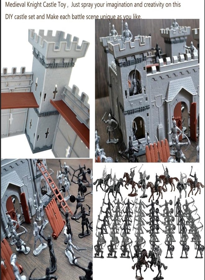 Plustopoy Medieval Castle Knight Toy Soldier Army Figurines, DIY Assembled Cavalry, Arrow Tower,8 Knights and 8 Horse, 36 Soldiers, Simulated Siege War of Attack Castle Toy for Boys - Image 3
